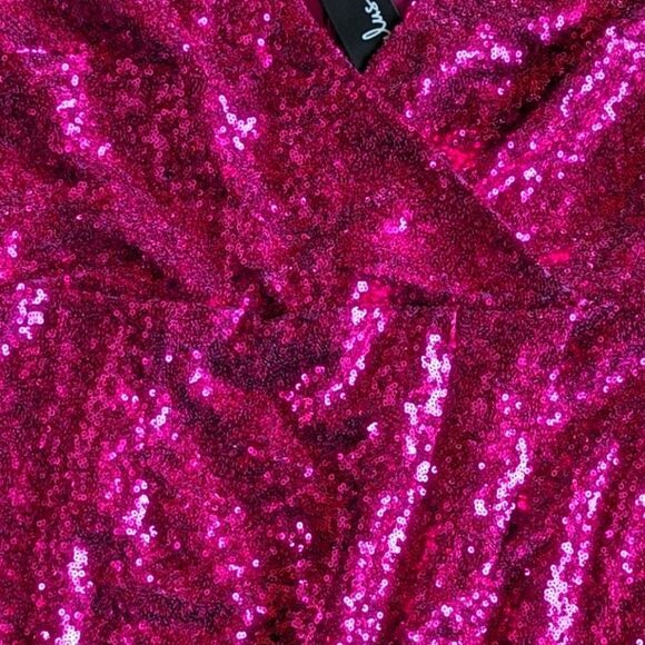 Lulus Sleeveless Hot Pink Hilaria Knit Sequin Mini Wrap Surplice Dress Women's M - Picture 11 of 11